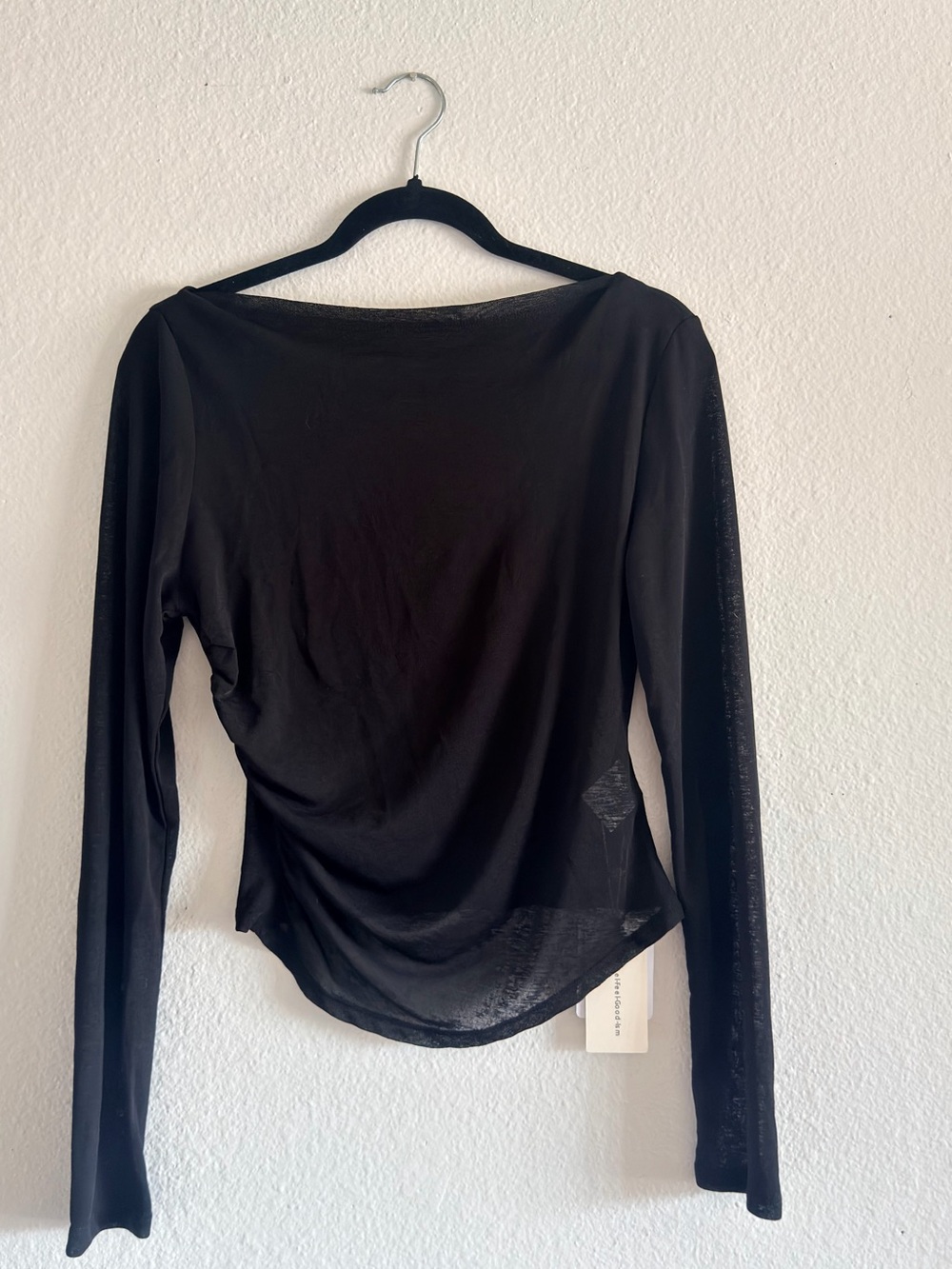 Commense Black Long-Sleeve Draped Top